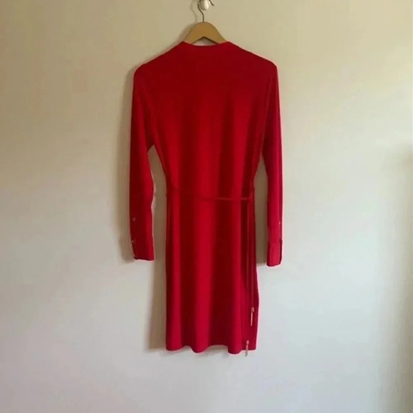 Calvin Klein Red Shirt Dress with Waist Tie - Picture 12 of 13